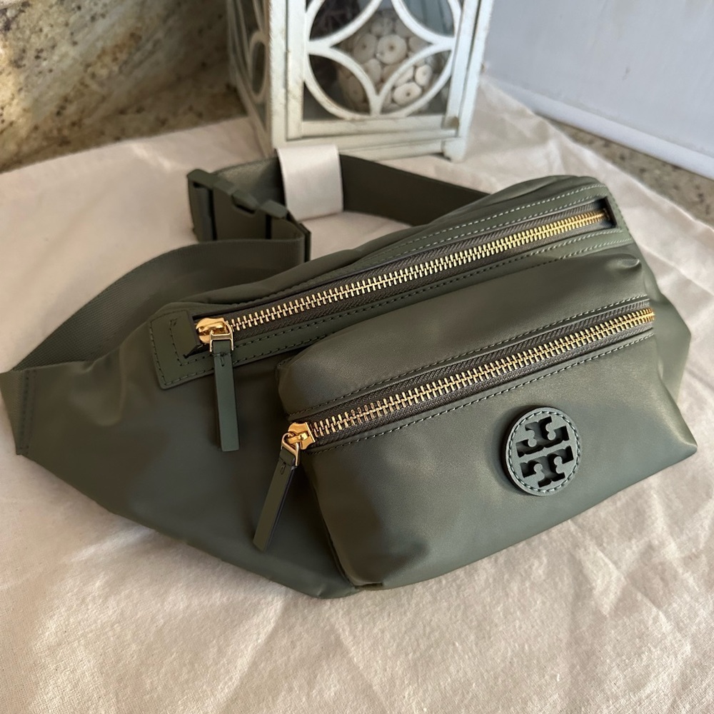 new tory burch belt bag palm leaf nylon.